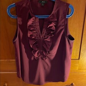 Ruffled J Crew V-Neck Sleeveless Blouse - Burgundy